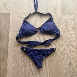 PQ Swim Navy Blue Bikini Set with Gold Accents